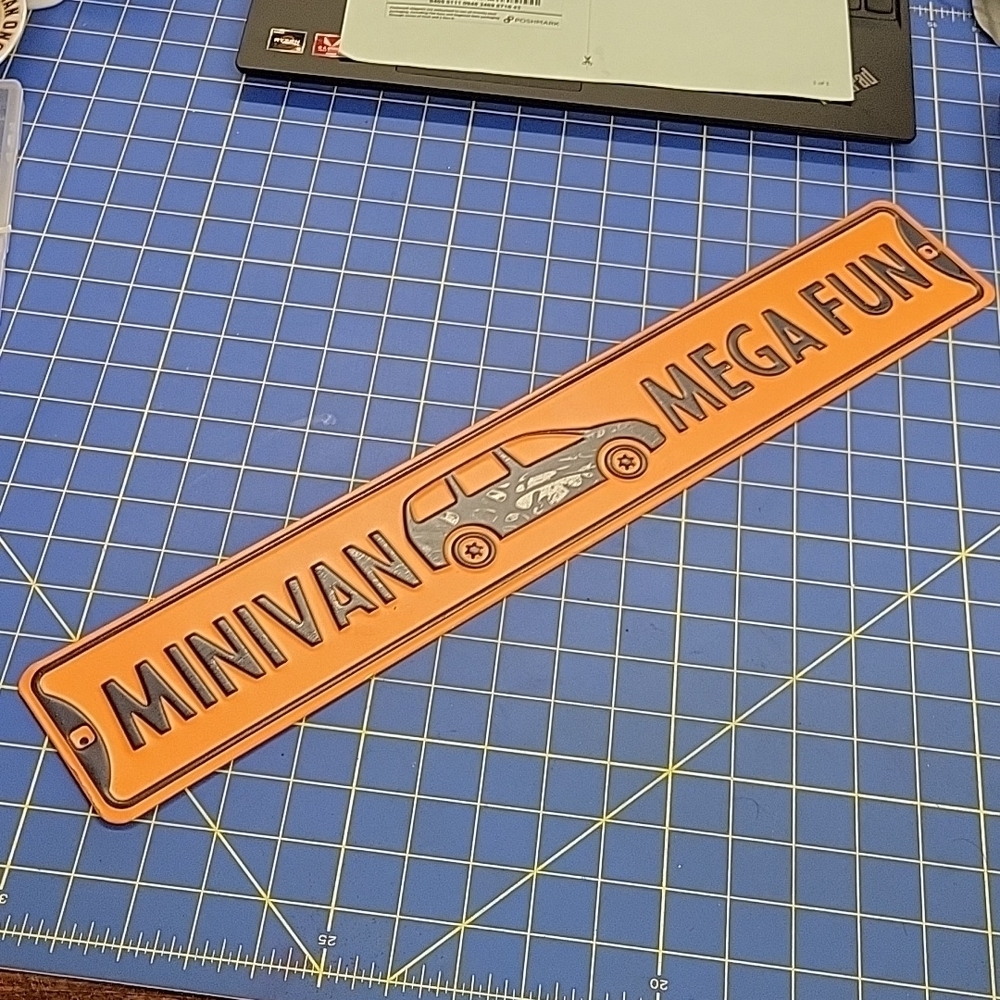 Minivan Mega Fun Orange & Black 3: x 20" Metal Sign